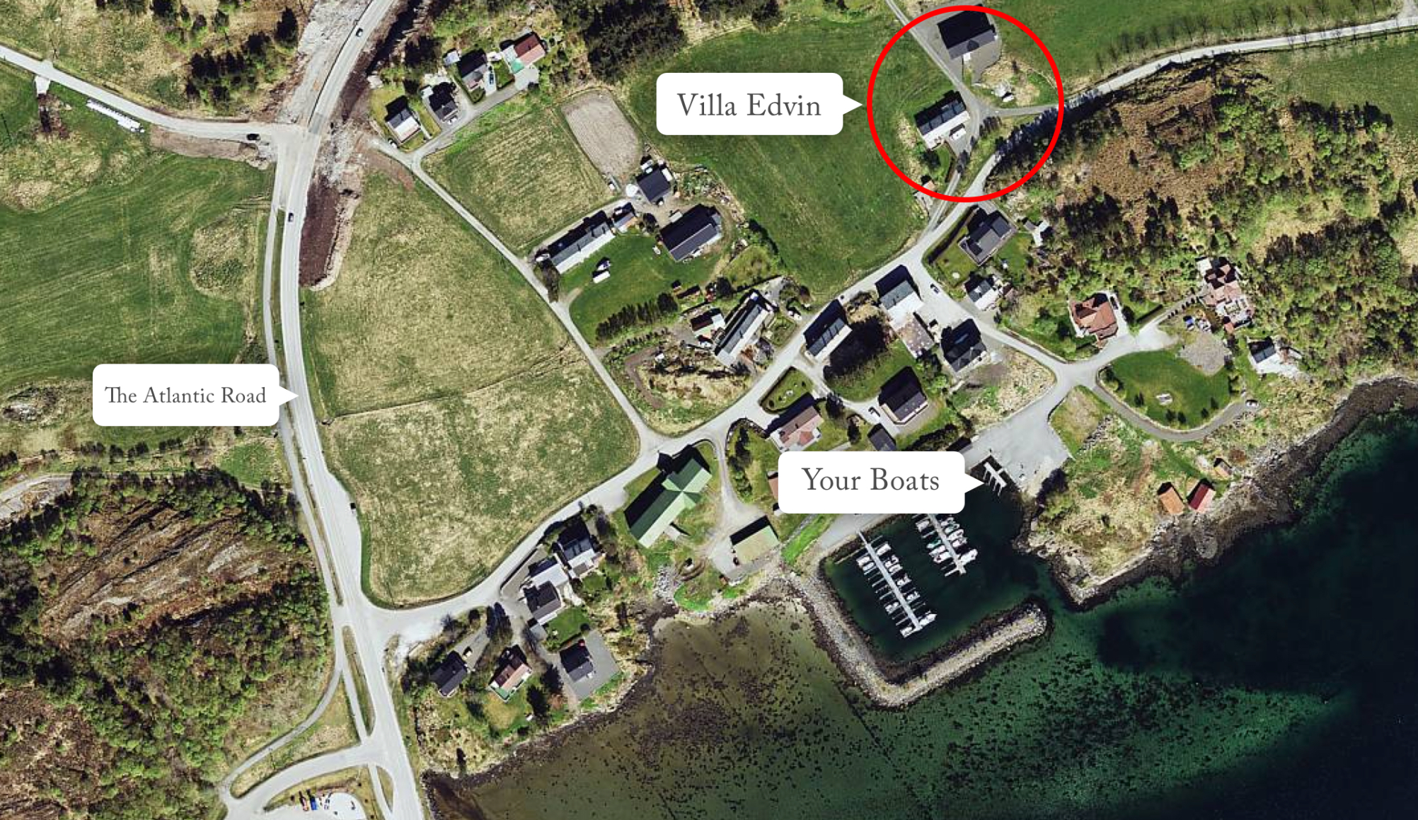 Map and coastline around Villa Edvin